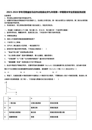 2023-2024学年河南省驻马店市泌阳县化学九年级第一学期期末学业质量监测试题含解析.doc