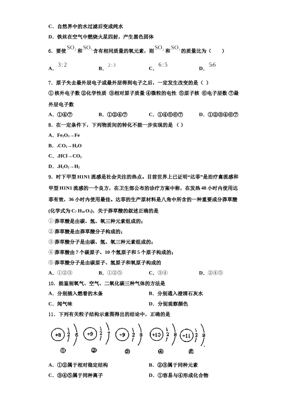 2023-2024学年河南省驻马店市确山县化学九上期中质量检测模拟试题含解析.doc_第2页