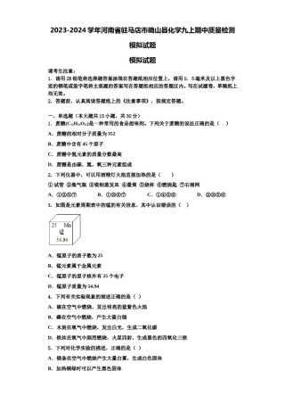 2023-2024学年河南省驻马店市确山县化学九上期中质量检测模拟试题含解析.doc