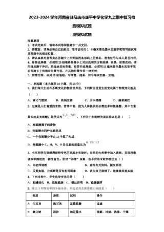2023-2024学年河南省驻马店市遂平中学化学九上期中复习检测模拟试题含解析.doc
