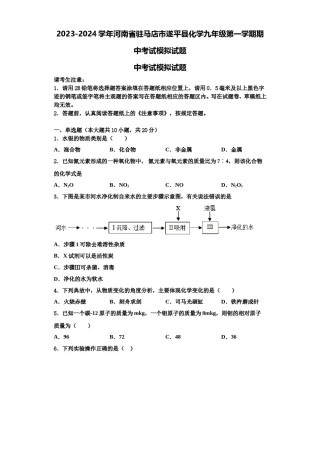 2023-2024学年河南省驻马店市遂平县化学九年级第一学期期中考试模拟试题含解析.doc