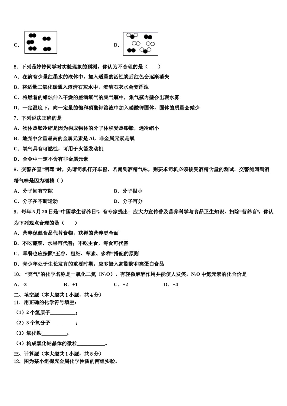 2023-2024学年河南省驻马店市遂平县化学九年级第一学期期末教学质量检测试题含解析.doc_第2页