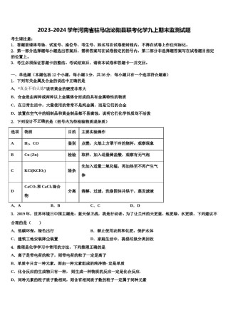 2023-2024学年河南省驻马店泌阳县联考化学九上期末监测试题含解析.doc