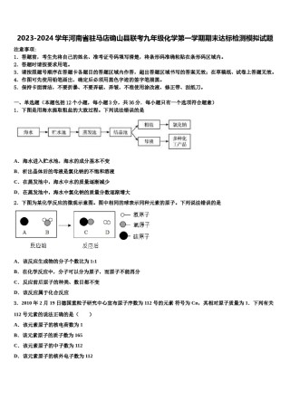 2023-2024学年河南省驻马店确山县联考九年级化学第一学期期末达标检测模拟试题含解析.doc