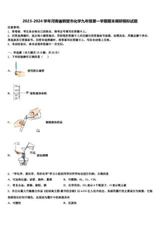 2023-2024学年河南省鹤壁市化学九年级第一学期期末调研模拟试题含解析.doc