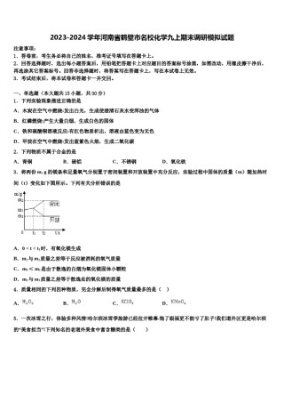2023-2024学年河南省鹤壁市名校化学九上期末调研模拟试题含解析.doc