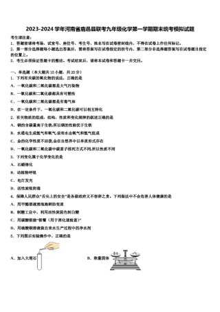 2023-2024学年河南省鹿邑县联考九年级化学第一学期期末统考模拟试题含解析.doc