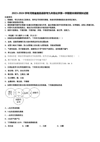 2023-2024学年河南省鹿邑县联考九年级化学第一学期期末调研模拟试题含解析.doc
