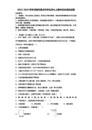 2023-2024学年河源市重点中学化学九上期中综合测试试题含解析.doc