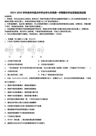 2023-2024学年泉州市重点中学化学九年级第一学期期末学业质量监测试题含解析.doc