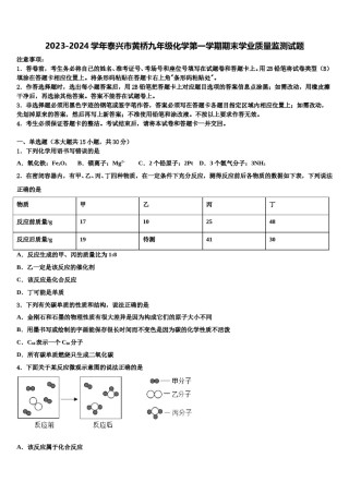2023-2024学年泰兴市黄桥九年级化学第一学期期末学业质量监测试题含解析.doc