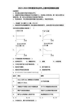 2023-2024学年泰安市化学九上期中检测模拟试题含解析.doc