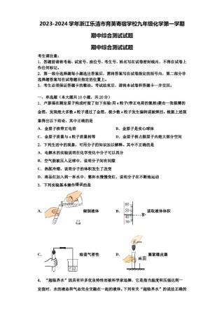2023-2024学年浙江乐清市育英寄宿学校九年级化学第一学期期中综合测试试题含解析.doc