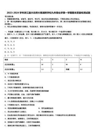 2023-2024学年浙江嘉兴北师大南湖附学校九年级化学第一学期期末质量检测试题含解析.doc