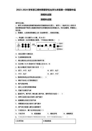 2023-2024学年浙江嵊州蒋镇学校化学九年级第一学期期中监测模拟试题含解析.doc