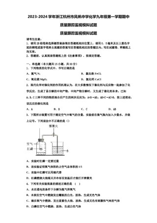 2023-2024学年浙江杭州市风帆中学化学九年级第一学期期中质量跟踪监视模拟试题含解析.doc