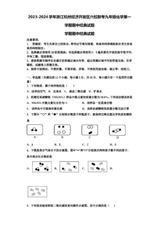 2023-2024学年浙江杭州经济开发区六校联考九年级化学第一学期期中经典试题含解析.doc