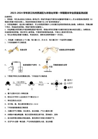 2023-2024学年浙江杭州西湖区九年级化学第一学期期末学业质量监测试题含解析.doc