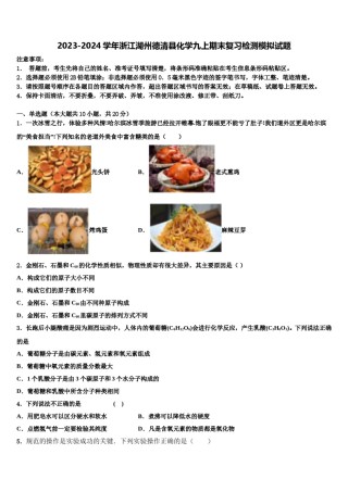 2023-2024学年浙江湖州德清县化学九上期末复习检测模拟试题含解析.doc