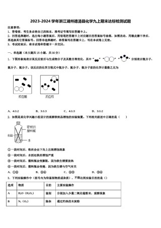 2023-2024学年浙江湖州德清县化学九上期末达标检测试题含解析.doc