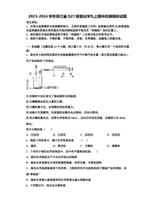 2023-2024学年浙江省Q21联盟化学九上期中经典模拟试题含解析.doc