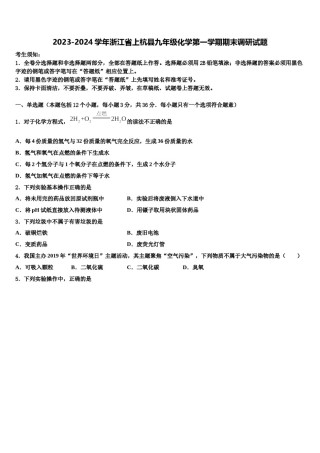 2023-2024学年浙江省上杭县九年级化学第一学期期末调研试题含解析.doc