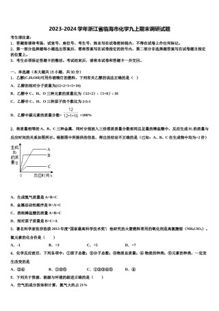 2023-2024学年浙江省临海市化学九上期末调研试题含解析.doc