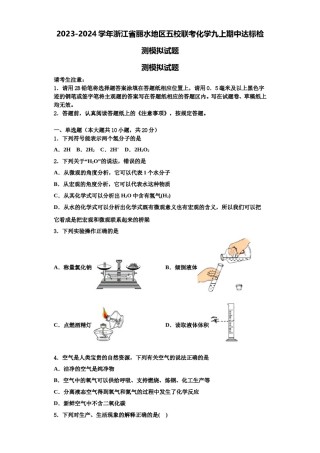 2023-2024学年浙江省丽水地区五校联考化学九上期中达标检测模拟试题含解析.doc