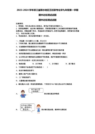 2023-2024学年浙江省丽水地区五校联考化学九年级第一学期期中达标测试试题含解析.doc