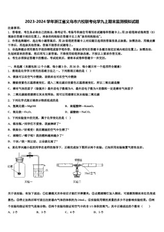 2023-2024学年浙江省义乌市六校联考化学九上期末监测模拟试题含解析.doc