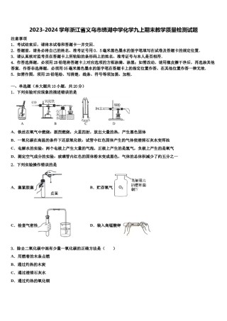 2023-2024学年浙江省义乌市绣湖中学化学九上期末教学质量检测试题含解析.doc