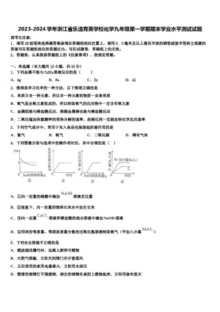 2023-2024学年浙江省乐清育英学校化学九年级第一学期期末学业水平测试试题含解析.doc