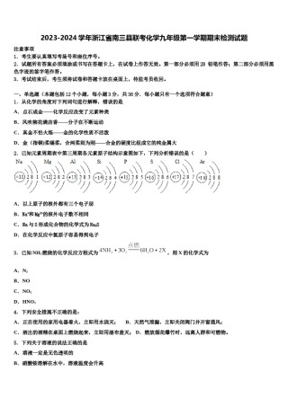 2023-2024学年浙江省南三县联考化学九年级第一学期期末检测试题含解析.doc