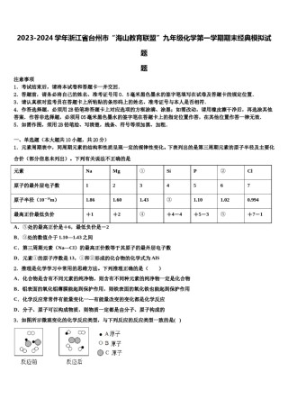 2023-2024学年浙江省台州市“海山教育联盟”九年级化学第一学期期末经典模拟试题含解析.doc
