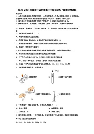 2023-2024学年浙江省台州市三门县化学九上期中联考试题含解析.doc