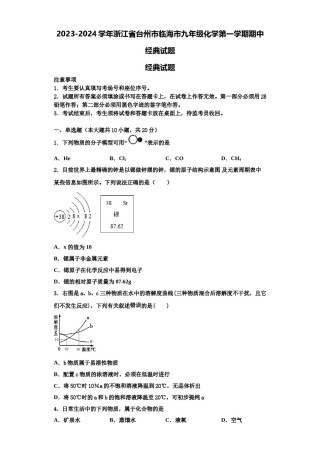 2023-2024学年浙江省台州市临海市九年级化学第一学期期中经典试题含解析.doc