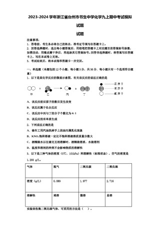 2023-2024学年浙江省台州市书生中学化学九上期中考试模拟试题含解析.doc