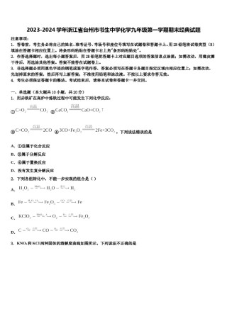 2023-2024学年浙江省台州市书生中学化学九年级第一学期期末经典试题含解析.doc