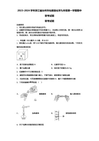 2023-2024学年浙江省台州市仙居县化学九年级第一学期期中联考试题含解析.doc