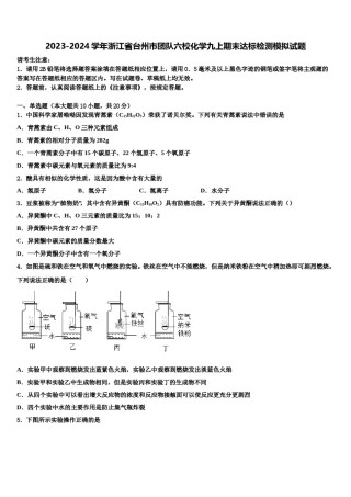 2023-2024学年浙江省台州市团队六校化学九上期末达标检测模拟试题含解析.doc