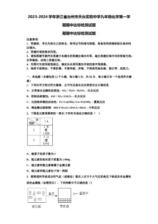 2023-2024学年浙江省台州市天台实验中学九年级化学第一学期期中达标检测试题含解析.doc