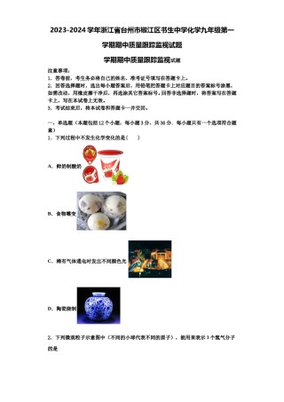 2023-2024学年浙江省台州市椒江区书生中学化学九年级第一学期期中质量跟踪监视试题含解析.doc