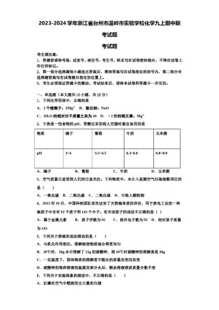 2023-2024学年浙江省台州市温岭市实验学校化学九上期中联考试题含解析.doc