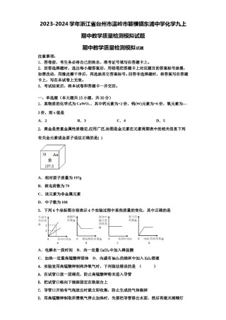2023-2024学年浙江省台州市温岭市箬横镇东浦中学化学九上期中教学质量检测模拟试题含解析.doc