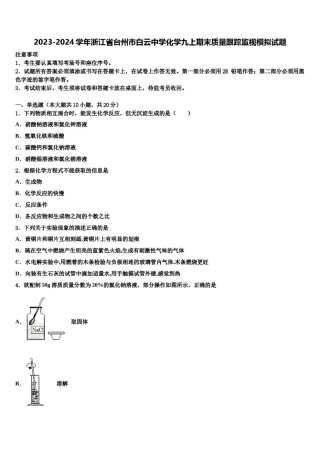 2023-2024学年浙江省台州市白云中学化学九上期末质量跟踪监视模拟试题含解析.doc