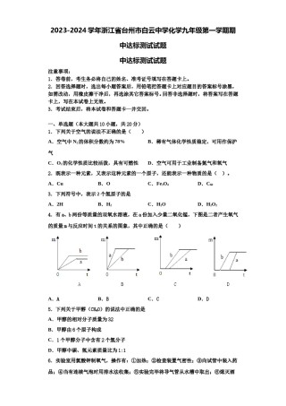 2023-2024学年浙江省台州市白云中学化学九年级第一学期期中达标测试试题含解析.doc