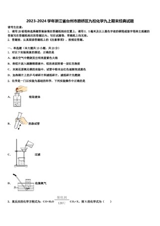 2023-2024学年浙江省台州市路桥区九校化学九上期末经典试题含解析.doc