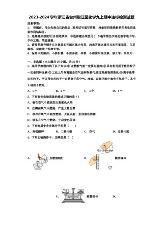 2023-2024学年浙江省台州椒江区化学九上期中达标检测试题含解析.doc