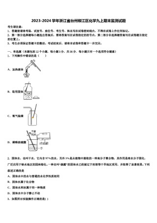 2023-2024学年浙江省台州椒江区化学九上期末监测试题含解析.doc