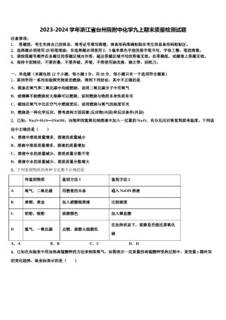 2023-2024学年浙江省台州院附中化学九上期末质量检测试题含解析.doc